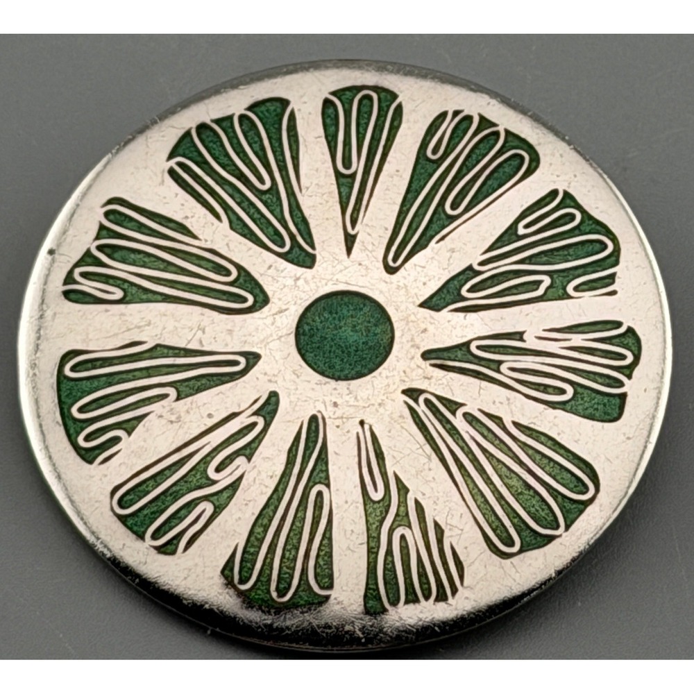 Vintage Brooch Cloisonne Style Sand Dollar de Passille' Sylvestre Green Enamel